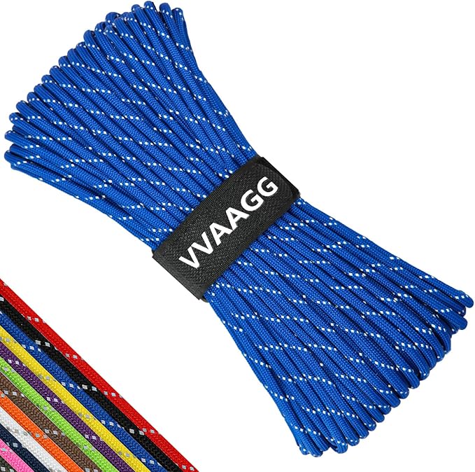 VVAAGG Reflective Paracord Rope 100FT, 7 Strand Nylon para Cord Lanyard Utility 550 Parachute Cord, 4mm Thin Tent Rope for Outdoor Camping Hiking