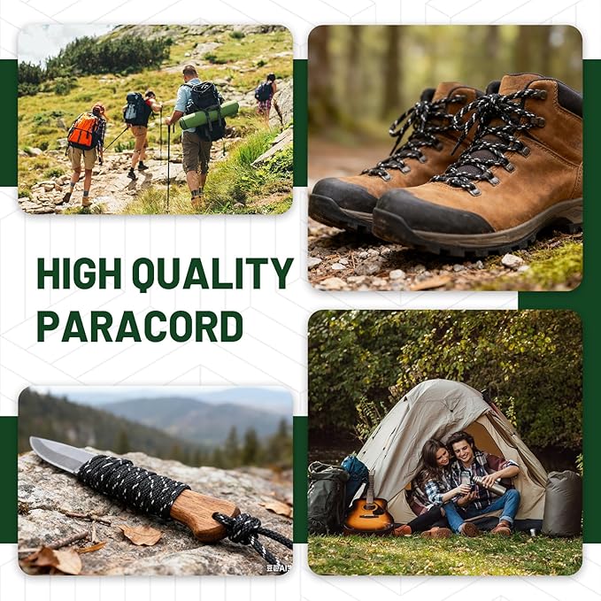 SDHUATUO Paracord Rope 200FT, 550lb Type III Nylon Parachute Cord 7-Strand Core with Reflective Strips, Utility String for Survival, Camping Gear, Hiking, DIY, Crafting, Outdoor, Black