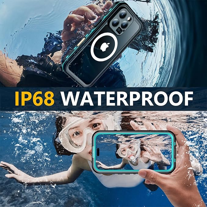 Red2Fire for iPhone 16 Pro Case Waterproof, [Built-in Screen Protector & Camera Protector][Compatible with MagSafe][Full Body Shockproof][IP68 Waterproof][Dustproof] Phone Case 6.3" Blue/Clear
