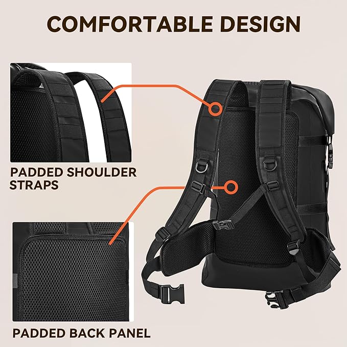 HEETA Dry Bags Waterproof Backpack 40L for Men & Women, Roll Top Heavy Duty Cushioned Hiking Backpack for Kayaking Boating Paddle Boarding Fishing Travel Camping Beach Vacation Cruise Ship Essentials