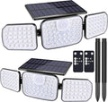 BrizLabs Solar Outdoor Lights, 3 Modes Motion Sensor LED Security Lights with Remote, 3 Head 360° Wide Angle Flood Wall Light, Dual Mount IP65 Waterproof Outdoor Lighting for Garage Patio Yard, 2 Pack