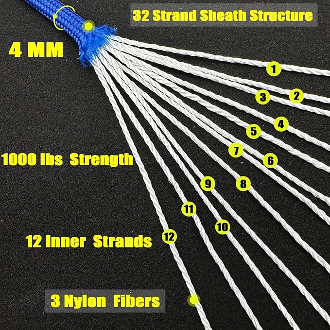 VVAAGG 1000 Blue Paracord Rope 100FT, 4mm Parachute Cord Utility 12 Strand Nylon Rope for Camping, Tent, Clothsline, Outdoor Hiking, Fishing (Blue, 100FT)