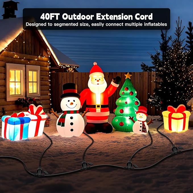 40FT Outdoor Extension Extension Cord for Halloween Christmas Inflatables with Multiple Outlets Black Electrical Cord with Multiple Plugs Outdoor Christmas Blow Up Decorations Light Extension Cords