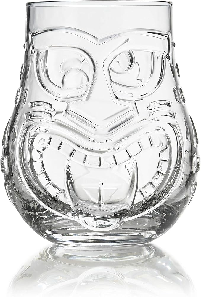 Libbey Tiki Split Glass Tumbler Set, Vintage-Style Quirky Drinking Glasses Set of 4, Exotic, Tall Drinking Glass Cups for Backyard Luau or Pool Party