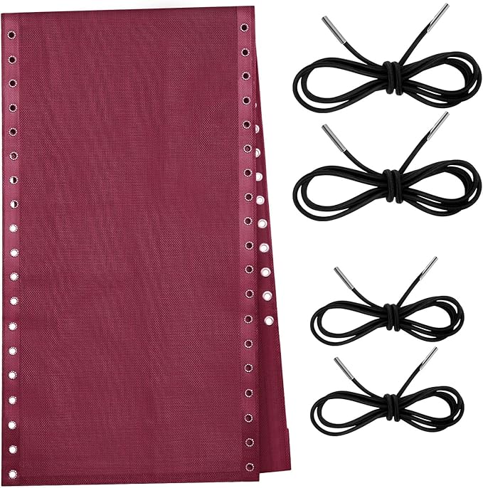 Queekay Chair Replacement Fabric with 4 Bungee Cord Lounge Chair Cloth Mesh Repair Kit for Patio Recliner Outdoor Lawn Pool(63 x 17 Inch,Wine Red)