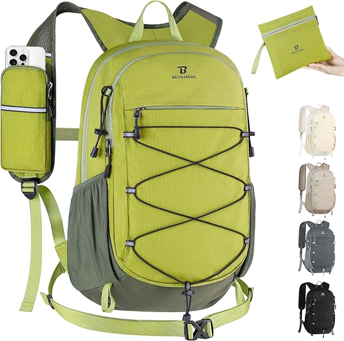 BECOJADDE Hiking Backpack 20L Small Backpack Packable Day pack Water Resistant Lightweight Travel Backpack for Women Men with Shoulder Strap Pockets for Hiking Camping Outdoor, Green