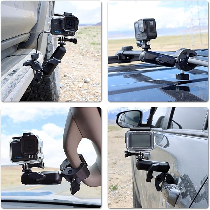 SOONSUN Super Clamp Mount with Dual 360° Ball Heads & Phone Holder, Heavy-Duty Camera Clamp Mount for GoPro Hero 13 12 11 10 9, Insta360, DJI Osmo, DSLR, Smartphones & Action Cameras