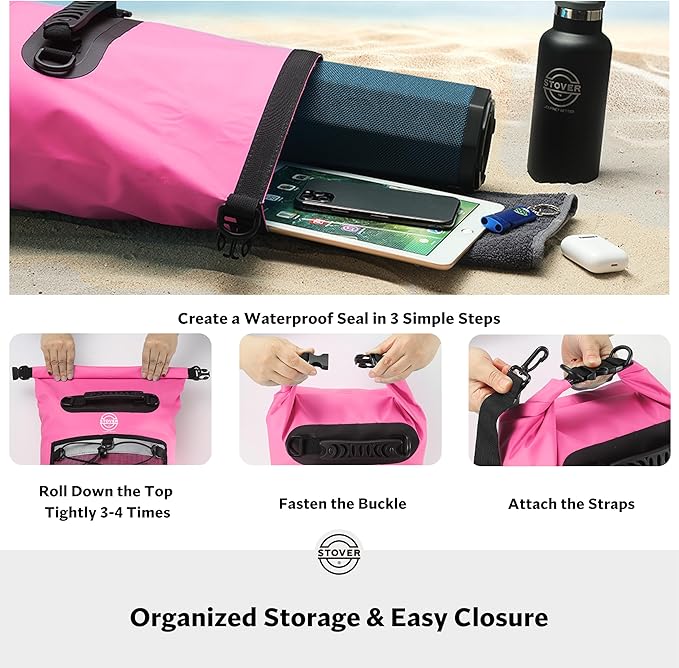 STOVER 5/10/25/30/40/55L Waterproof Dry Bag- Roll-Top Backpack w/Phone Case- Kayaking, Hiking, Camping, Boating- Men/Women