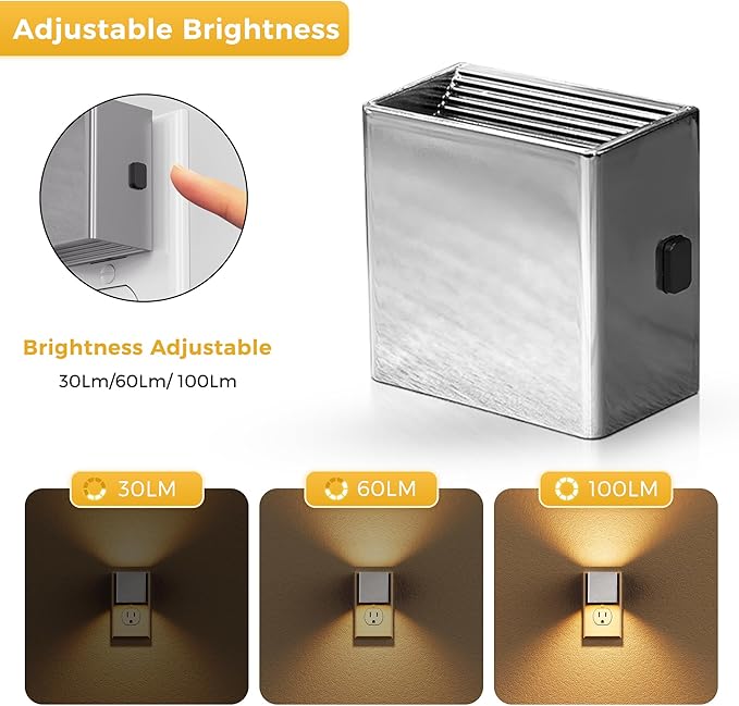 L LOHAS LED Night Light,Night Lights Plug into Wall,[2-Pack] Dimmable Night Light with Light Sensor,3000K Warm White,Silver Nightlight for Bathroom Hallway Kitchen