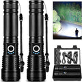 Lylting 2 Pack Rechargeable LED Flashlights High Lumens, 99,000LM Super Bright Adjustable Flashlight with USB Cable & 5 Modes, Waterproof Handheld Flashlight Powerful Flash Light for Home Camping