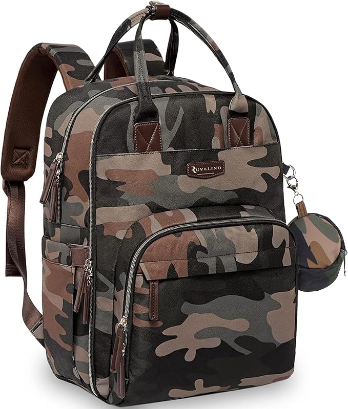 RUVALINO Diaper Bag Backpack, Multifunction Travel Back Pack Maternity Baby Changing Bags, Large Capacity, Waterproof and Stylish, Green Camo