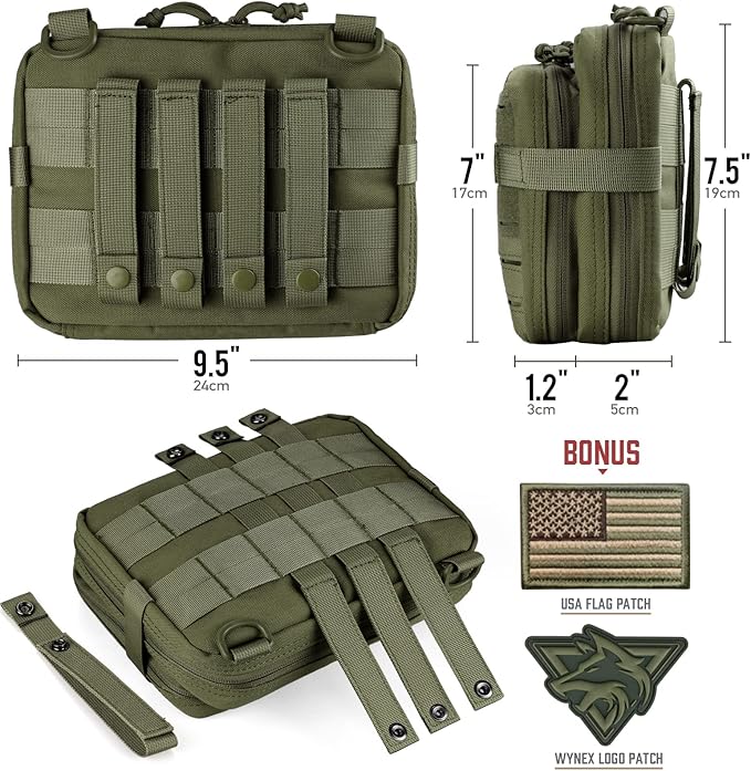 WYNEX Tactical Molle Admin Pouch of Double Layer Design, Admin Pouches Molle Attachment Military Medical EMT Organizer with Map Pocket EDC EMT Pack IFAK Tool Holder Universal U.S.A Patch Included