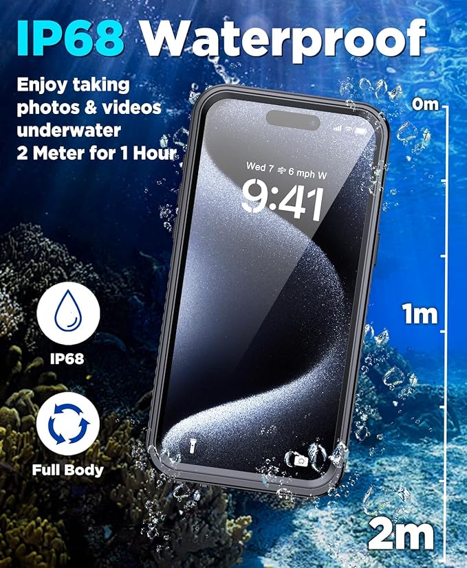 Beeasy for iPhone 15 Pro Max Waterproof Case with Magsafe, IP68 Underwater Military Grade, Phone Case with Shockproof, Dustproof, Rugged 360 Full Body Protection Cover with Built-in Screen Protector