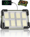 120W Solar Rechargeable Work Light, Portable Flood Light with Stand, 144 LED 10000LM Led Work Light with 4 Modes, IP66 Waterproof Outdoor Working Light for Emergency Repair Mechanic Camping