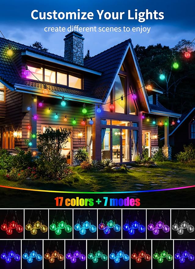 Brightown Outdoor String Lights 29 Feet G40 LED Patio Lights, 13 Plastic Edison Bulbs(1 Spare), Waterproof Connectable Hanging Light for Backyard Porch Balcony Party Decor, E12 Base, Multicolor