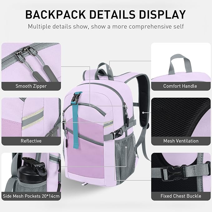 Small Hiking Backpack,20L Lightweight Travel Daypack,Ideal for Hiking,Traveling and Outdoor Adventure,Purple