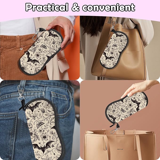 Glasses Case Sunglasses Eyeglass Soft Case Zipper Light Neoprene Pouch with Metal Belt Clip Aesthetic Cute Women Men