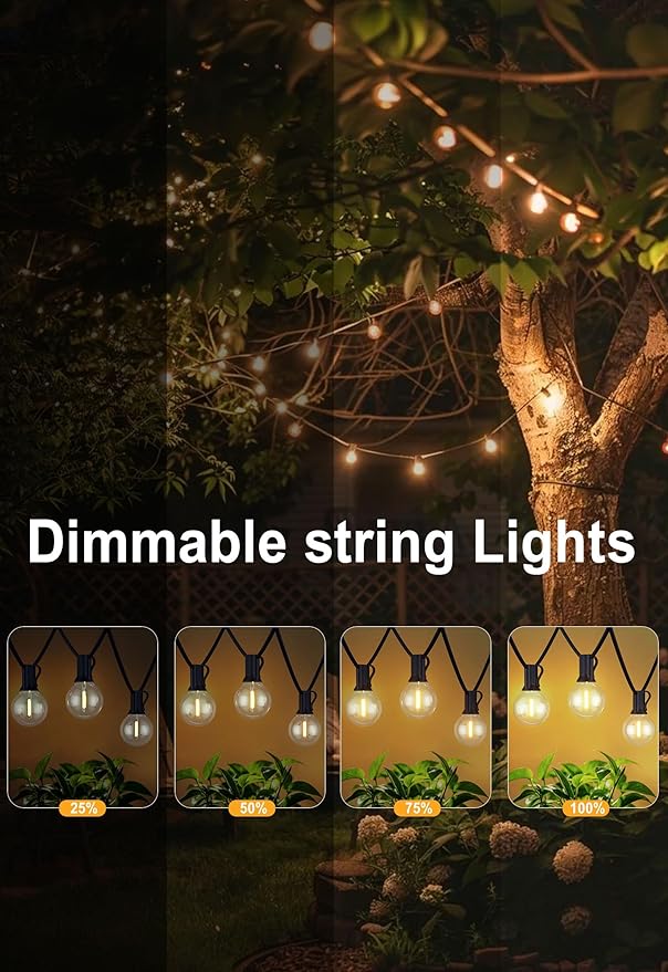 DAMAING Outdoor String Lights 400FT Patio Lights with 208 shatterproof G40 dimmable Globe LED Bulb, Waterproof connectable Outdoor Lighting for Backyard Porch Balcony gazobo, 4-Pack 100FT,Black