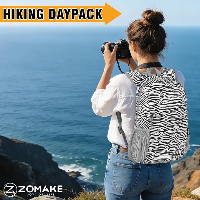 ZOMAKE Lightweight Packable Backpack,Foldable Backpacks Small Daypack for Hiking Water Resistant Day Bag for Travel(Zebra print)