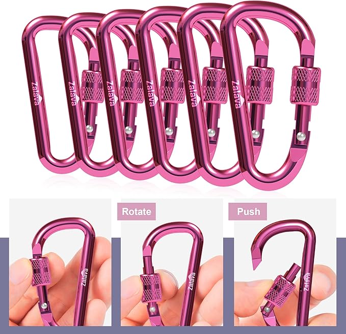 6PCS Carabiner Keychain, 2 inch Aluminum D-Clip Caribeener with Hook