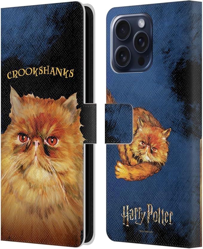 Head Case Designs Officially Licensed Harry Potter Crookshanks Prisoner of Azkaban II Leather Wallet Case Compatible with Apple iPhone 16 Pro Max