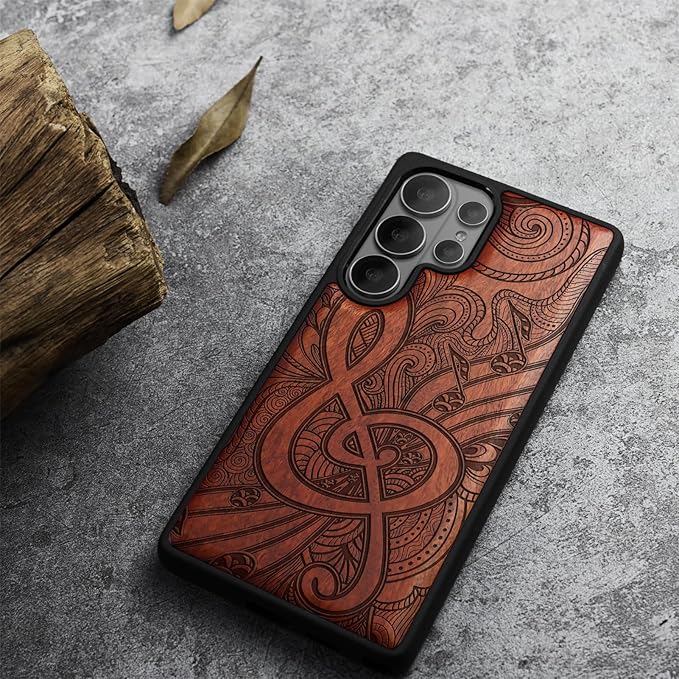 Carveit Magnetic Wooden Case for Samsung Galaxy S26 Ultra Case 2026, TPU Shockproof Cover & Wood Artisan Engraved, Compatible with MagSafe Wireless Chargers (Zen Doodle Treble Clef) Rosy