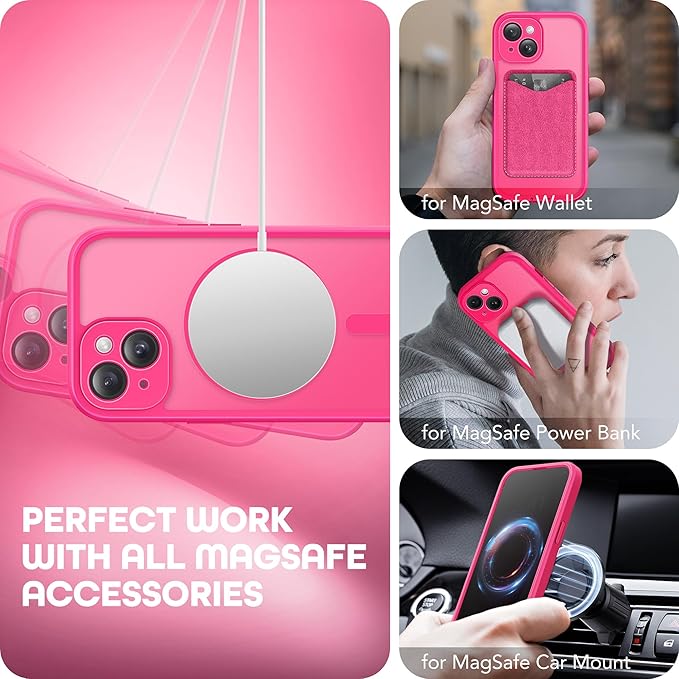 TIESZEN for iPhone 15 Plus Case, Compatible with MagSafe, Built-in Privacy Screen Protector and Camera Protection, Anti Spy Full Body Dustproof Shockproof Hard Phone Case 6.7", Hot Pink