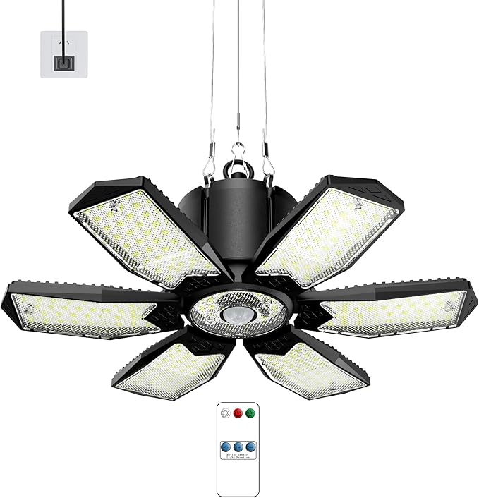 Plug-in Motion Sensor Garage Light 20000LM, Linkable Garage Ceiling Light LED with Timer Setting, Motion Sensor Light Indoor Bulb - 360° Detection for Workshop/Basement