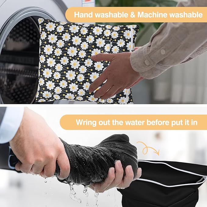 Wet Dry Bags 2 Pack,Waterproof Reusable Travel Bags for Swimsuits,Baby Cloth Diapers,Beach,Pool,Gym Bag & Wet Clothes with 2 Pockets -Daisy