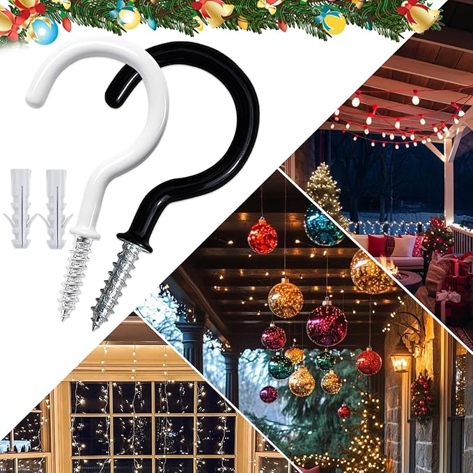 12 Pcs Ceiling Hooks for Hanging Plants - 2.9 inches Heavy Duty, Hanging for Christmas Lights, Cups, Decors - White Vinyl Coated Screw in Plant Hanger Hook Indoor and Outdoor