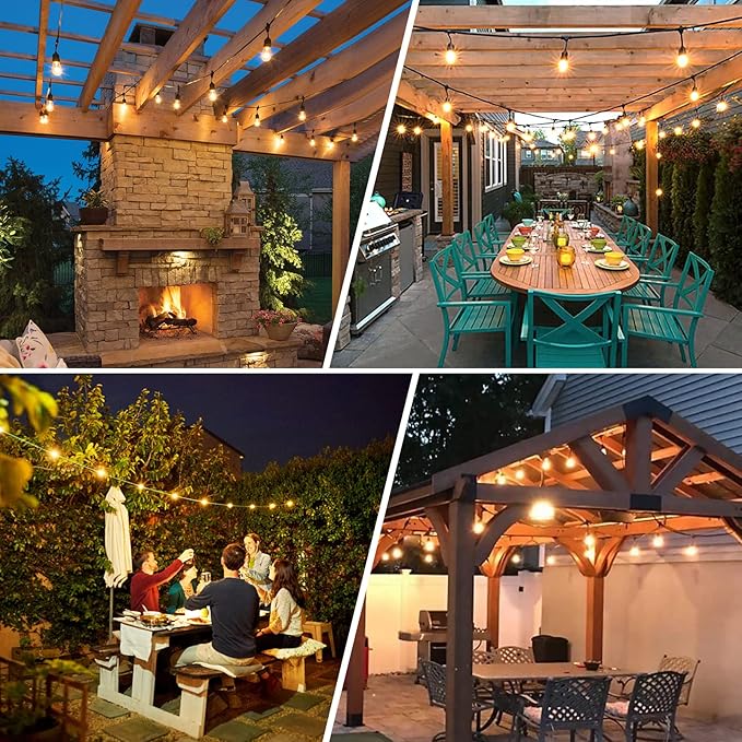 BRIMAX 12FT Outdoor String Lights with 5 LED Bulbs Outdoor Lights Shatterproof Edison Bulb Commercial Grade Waterproof Outside Light 2700K Warm White for Bistro Gazebos Porch Patio Garden