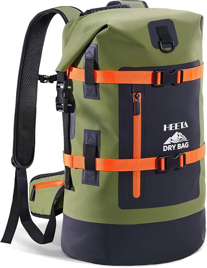 HEETA Dry Bags Waterproof Backpack 40L for Men & Women, Roll Top Heavy Duty Cushioned Hiking Backpack for Kayaking Boating Paddle Boarding Fishing Travel Camping Beach Vacation Cruise Ship Essentials
