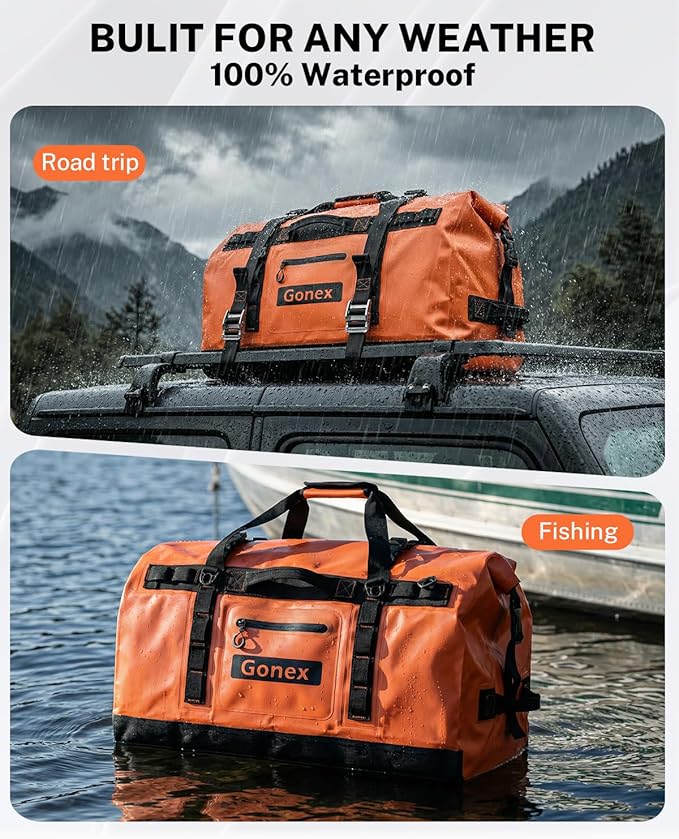 Gonex Waterproof Duffel Bag, 120L Heavy Duty Dry Duffle Bag with Reinforced Thickened Bottom, 3-in-1 Convertible Large Travel Backpack for Kayaking, Motorcycle, Camping & Boating, Orange