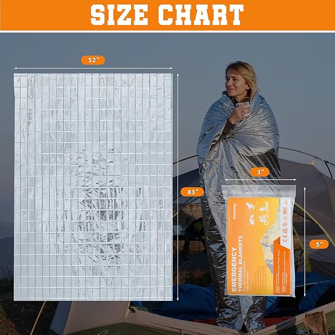 24 Pack Emergency Blankets - Mylar Thermal Space Blankets for Survival and Protection - Ideal for Camping, Outdoors, Hiking, Rescue, Marathons