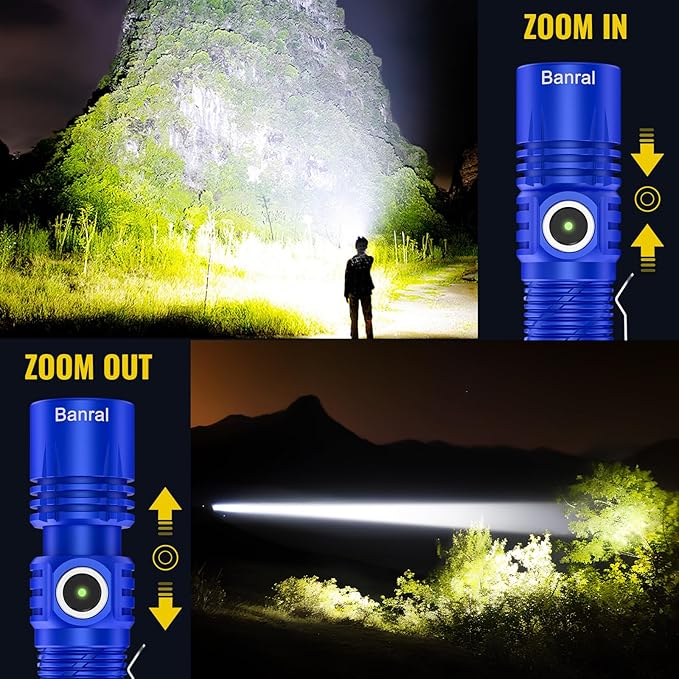 Banral Rechargeable Tactical Flashlights, High Lumens Small Mini USB-C LED Flashlight, Compact EDC Flash Light, 4 Modes&Memory Function, Waterproof Pocket Lights for Home,Camping,Emergency (2, Blue)