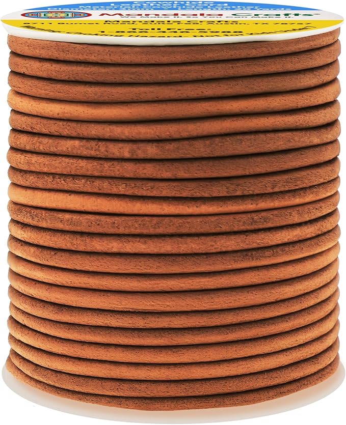 Mandala Crafts Round Genuine Rust Leather Cord for Jewelry Making – 3mm Cowhide Leather Rope String Lace for Kumihimo – 20 Yards Cowhide Craft Cording Spool