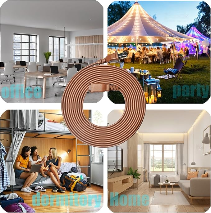 in Door Extension Cord 6FT 2 Prong Extension Cord Brown for Indoor Use Outdoor Use with Single Outlet - Ideal for Holiday Lights, Lamps, Cameras, Appliance ETL Listed
