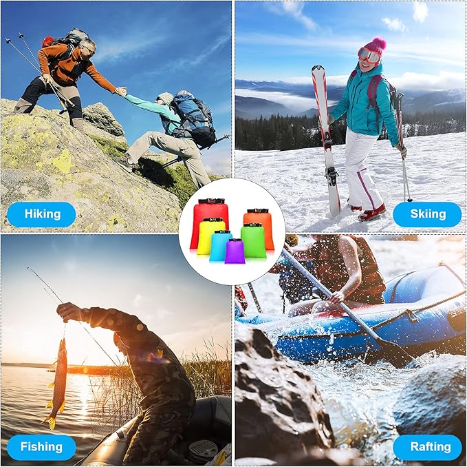 Shappy 6/12 Pcs Waterproof Dry Bags, Lightweight Outdoor Waterproof Dry Stuff Sacks 15/8/5/4/3/2 L and Long Adjustable Shoulder Strap for Kayaking Rafting Boating Hiking Camping
