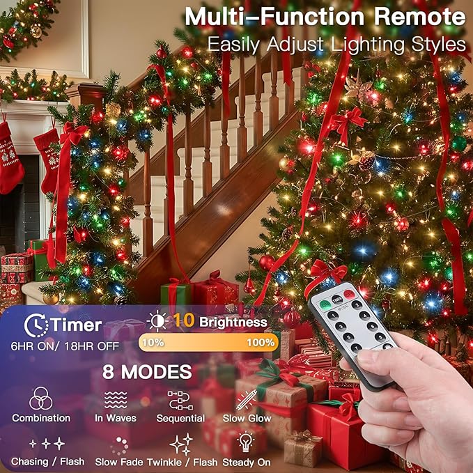 suddus 66ft 200 LED Outdoor String Lights, Multi Color Fairy Lights Battery Operated with Remote, Led Twinkle Lights for Bedroom, Backyard, Wedding, Tree, Mason Jar, Wall, Centerpiece, Christmas