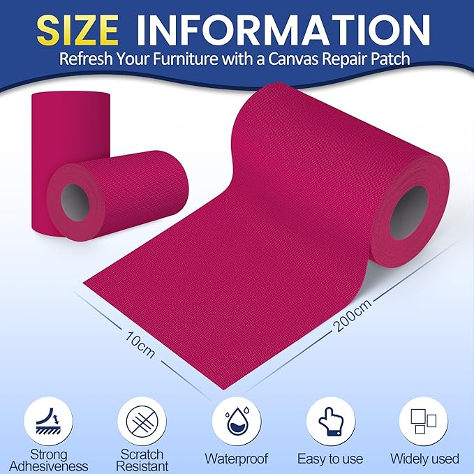 Self-Adhesive Canvas Repair Tape, 4" x 80" Waterproof Canvas Repair Patch, Fabric Patch Repairs Kit for Furniture, Tents, Sunbrellas, Boat Covers Awnings, Couches, Clothes, Bags Wine Red