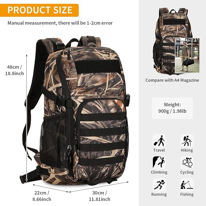 HUNTVP Tactical Backpack Military MOLLE Backpack Hunting Rucksack Gear Assault Pack 25L WR