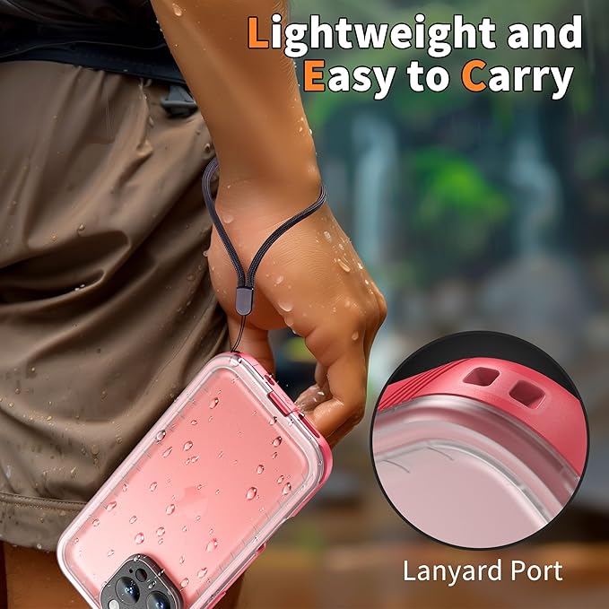 Cozycase for iPhone 16 Pro Case Waterproof - 360 Heavy Duty with Screen/Camera Protector Shockproof IP68 Underwater Dustproof Water Dust Shock Proof Full Body/Front and Back Case Pink/Frosted Clear