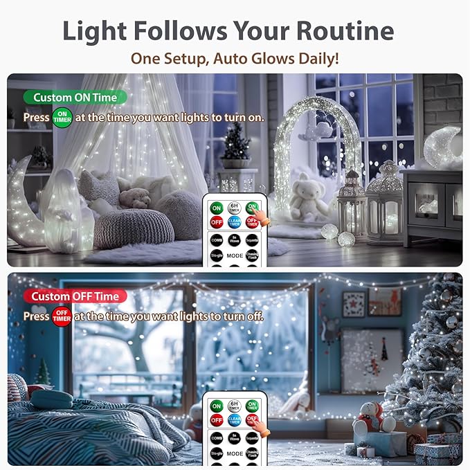 HXWEIYE Rechargeable Fairy Lights with Remote & DIY Timer, 33ft 100LED Battery Operated Twinkle String Lights, 8 Modes Decor Light for Bedroom Indoor Wedding Dorm Christmas Tree Party (White)