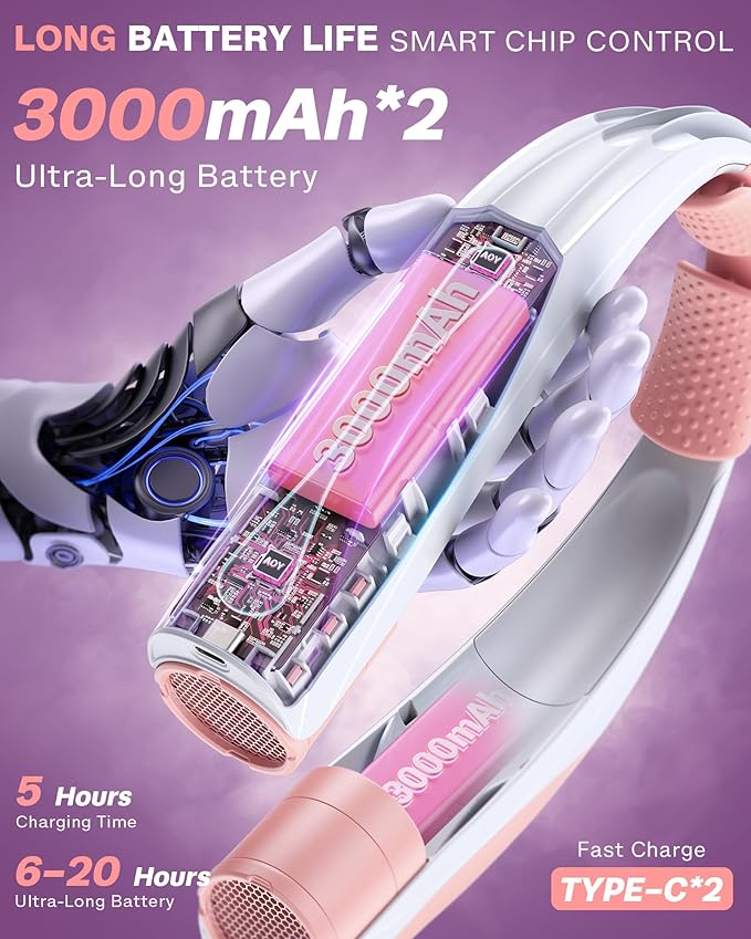 Portable Neck Fan - 6000mAh Battery Hands Free Personal Fan, 6 Speed Adjustable, Rechargeable & Wearable, Gift for Women Men, Office, Travel, Sports