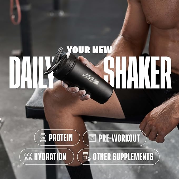 BlenderBottle Sport Insulated Stainless Steel Shaker Bottle with Wire Whisk, 24-Ounce, Navy – Protein Shakes & Hydration for Athletes & Fitness Enthusiasts, Easy Mixing, Lockable Lid
