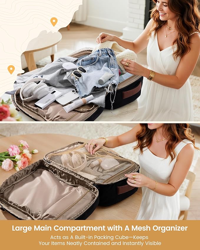 LOVEVOOK 50L Travel Backpack for Men & Women, Airline Approved Carry On Luggage, TSA Personal Item Bag fits 17 Inch Laptop, Waterproof Weekender Overnight Suitcase for Work, Black