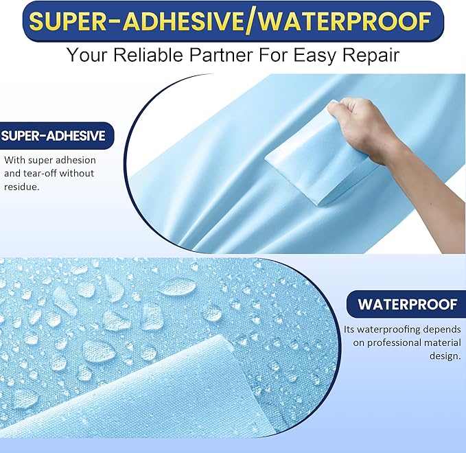 Self-Adhesive Canvas Repair Tape, 4" x 80" Waterproof Canvas Repair Patch, Fabric Patch Repairs Kit for Furniture, Tents, Sunbrellas, Boat Covers Awnings, Couches, Clothes, Bags Light Blue