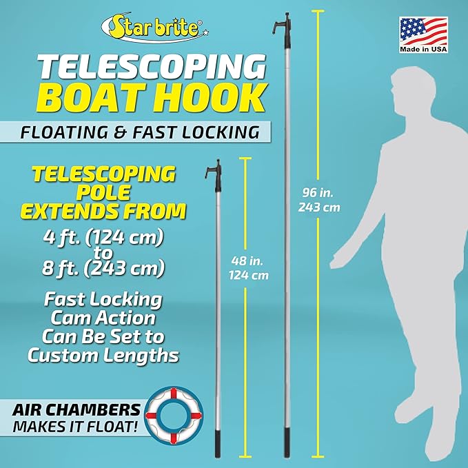 STAR BRITE Extending Boat Hook - Telescoping, Floating, Multi-Purpose - Extends from 4.5 ft. (137 cm) to 8 ft. (243 cm) (040609)
