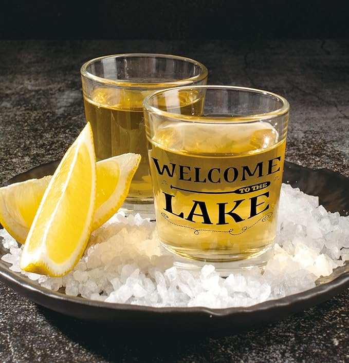 Nogrit Lake House Decor Gifts Whiskey Glasses 10 Oz,Welcome to the Lake, Funny Old Fashioned Rocks Glasses for Women Men Drinking Cocktail Scotch Vodka Tequila Rum