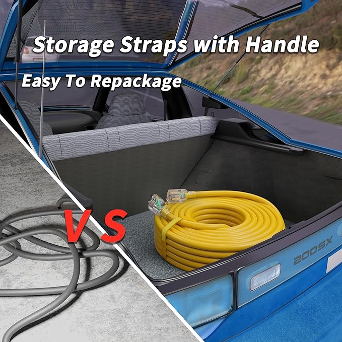 PlugSaf 100ft 12/3 Gauge Outdoor Extension Cord Waterproof with Lighted Indicator,12 Gauge SJTW Heavy Duty 15Amp 1875W,3 Prong Cords Flexible Yellow ETL Listed